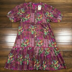 Ro's Garden Women's Size XL‎ Flirty Tie Belt Midi Dress Campeche Purple Floral